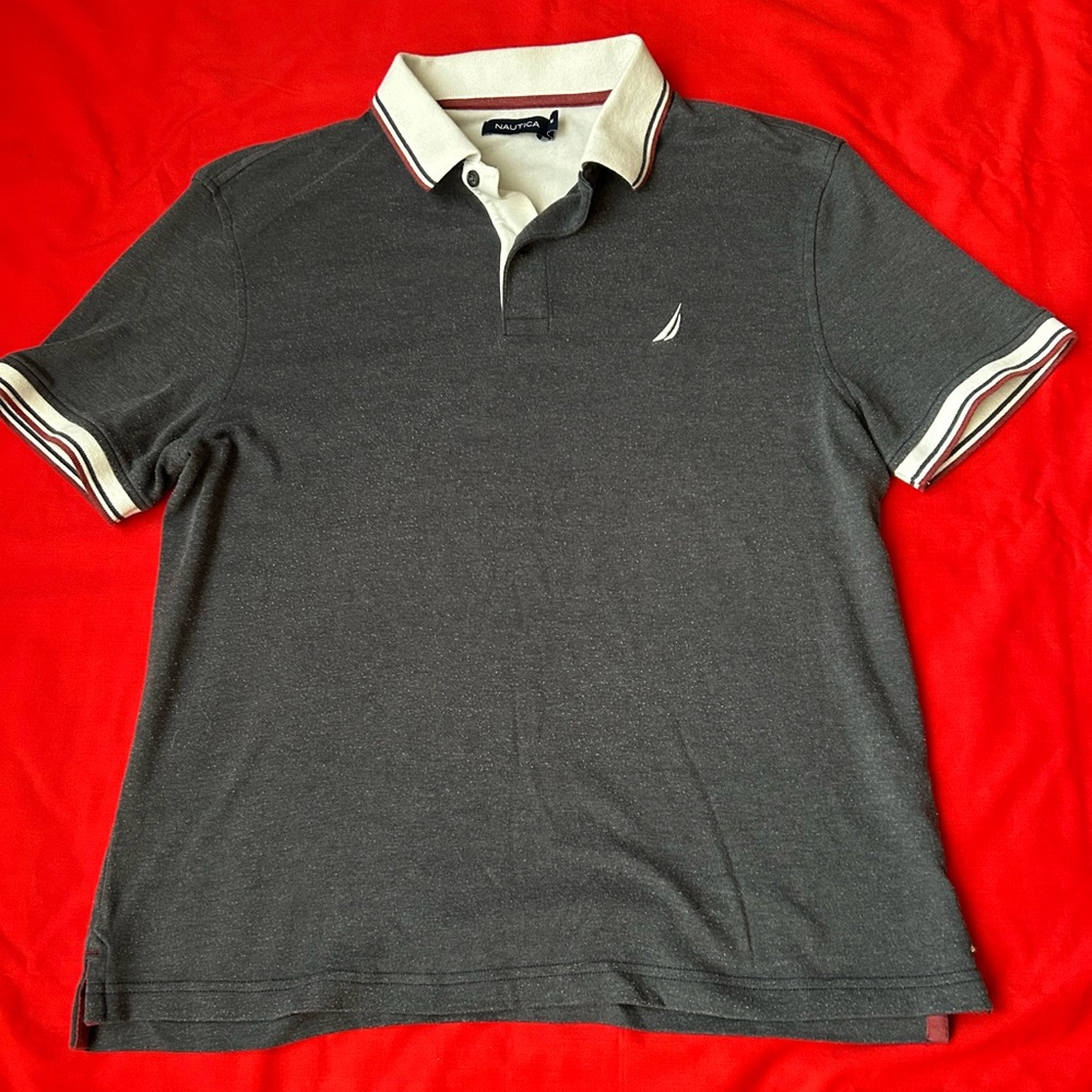 Nautica Men's Charcoal Polo with White Accents